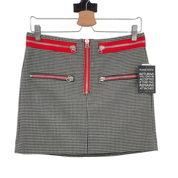 Isabel Marant Houndstooth Black Cream Red Zip Mini Skirt Size 40 US 8 - Picture 1 of 7